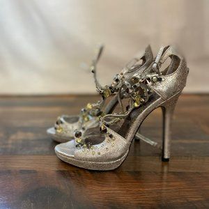 Vintage jeweled silver heels. Sz 6.5 with a 3 inch heel